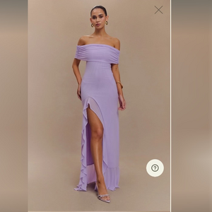 Meshki Audrey Off Shoulder Mesh Maxi Dress - Lilac in Purple